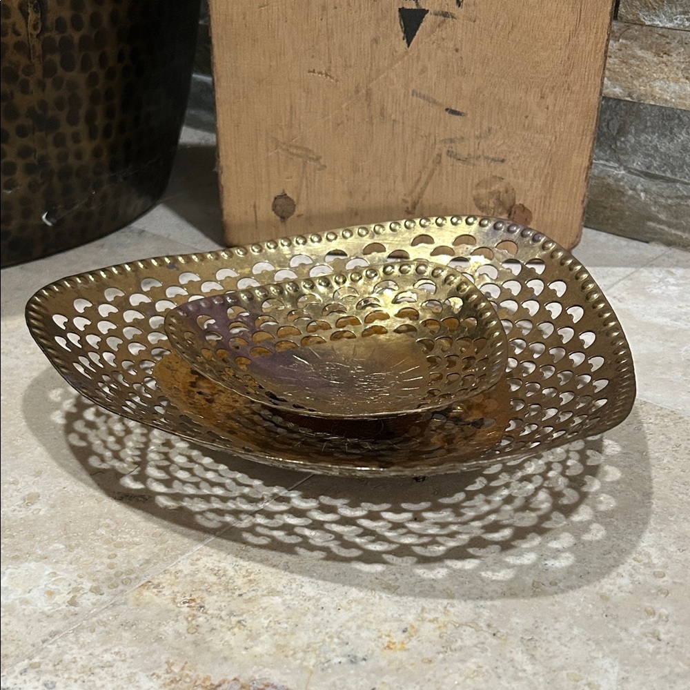 2 Vintage Brass Shallow Dishes